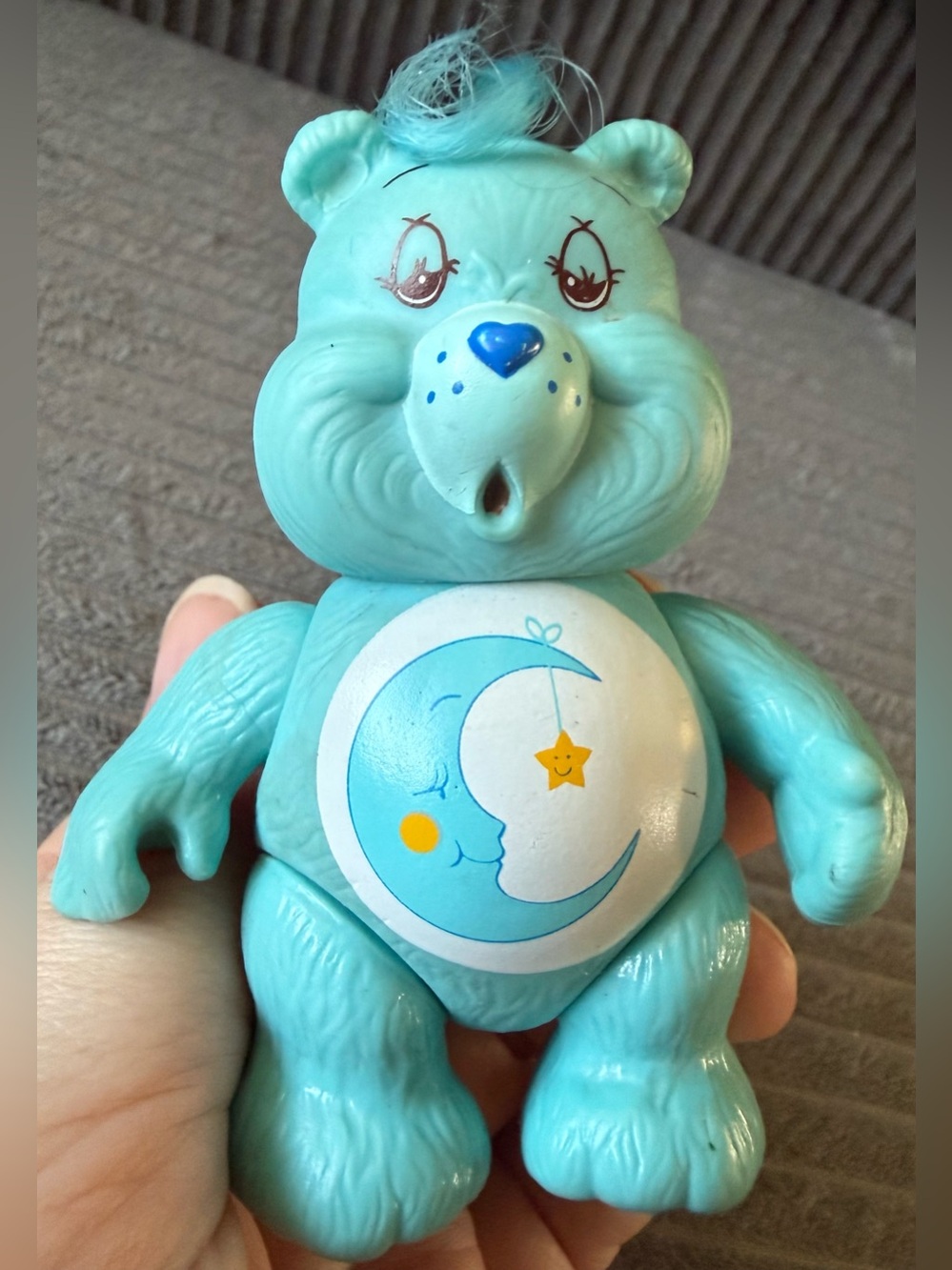 VTG 1983 Care Bears Blue Moon Bear Teal Plastic Figure Poseable